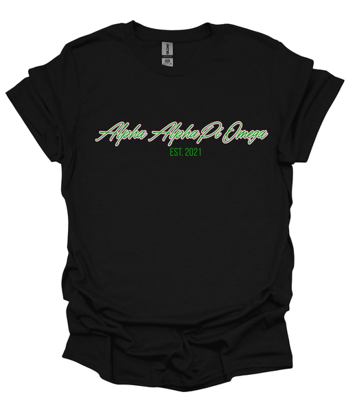 Greek- Alpha Alpha Pi Omega Script Tee – Black