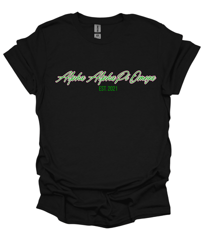 Greek- Alpha Alpha Pi Omega Script Tee – Black