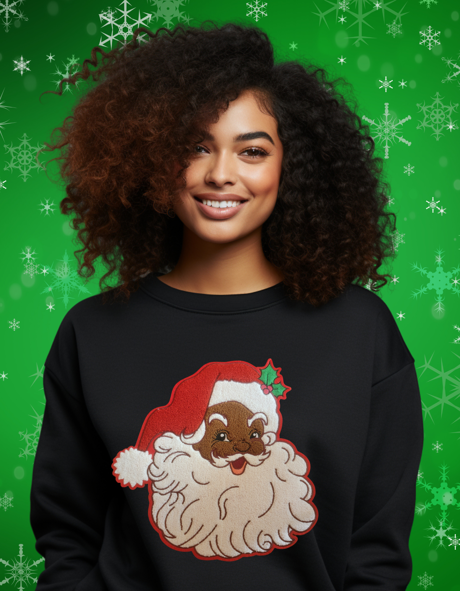 Black Santa Claus Chenille Patch Sweatshirts