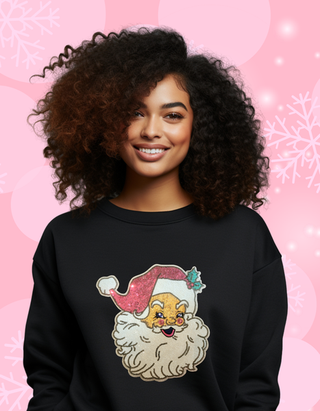 Black Santa Claus Sequin Patch Sweatshirt