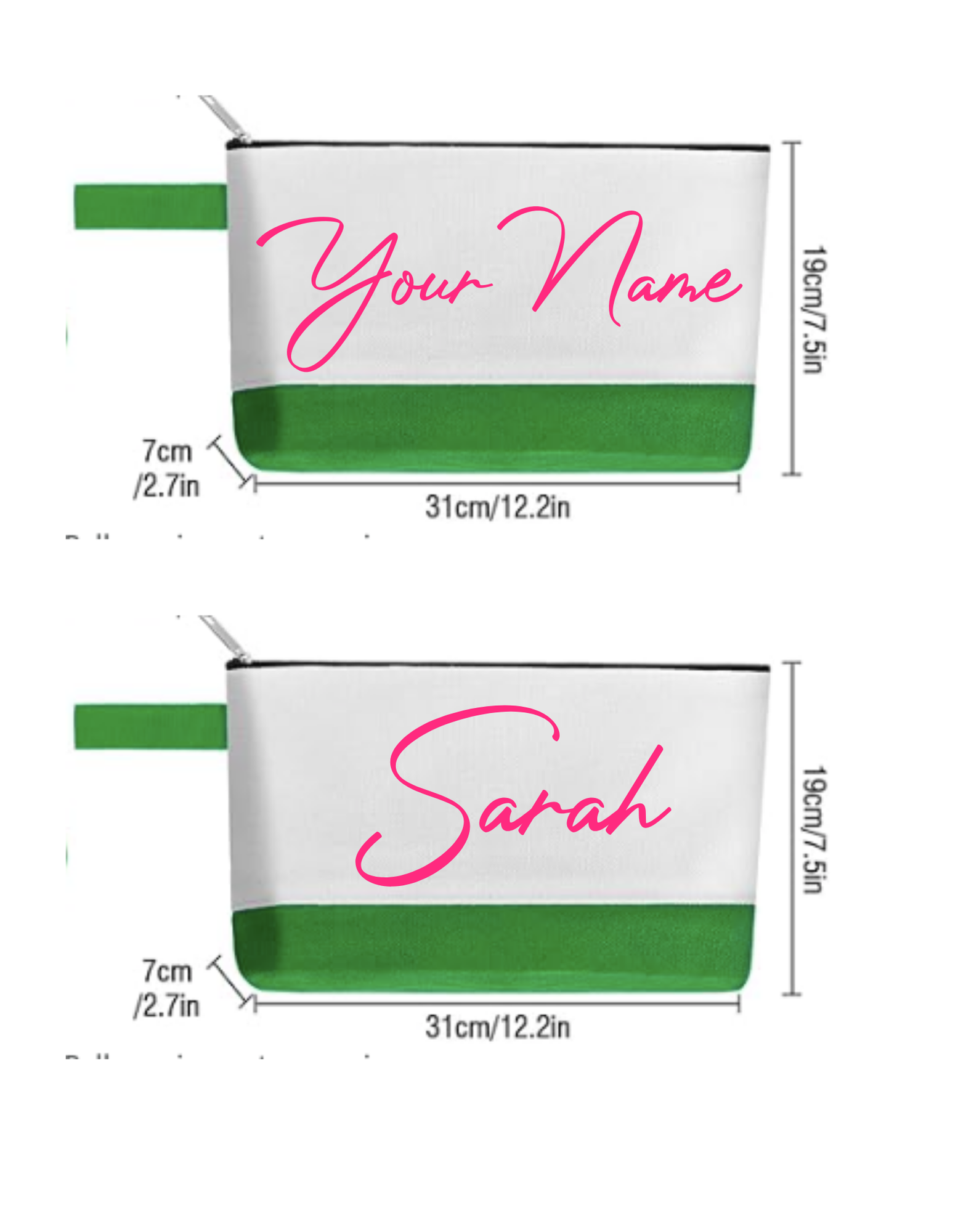 Greek - Pink & Green Personalized Canvas Make-up Bag