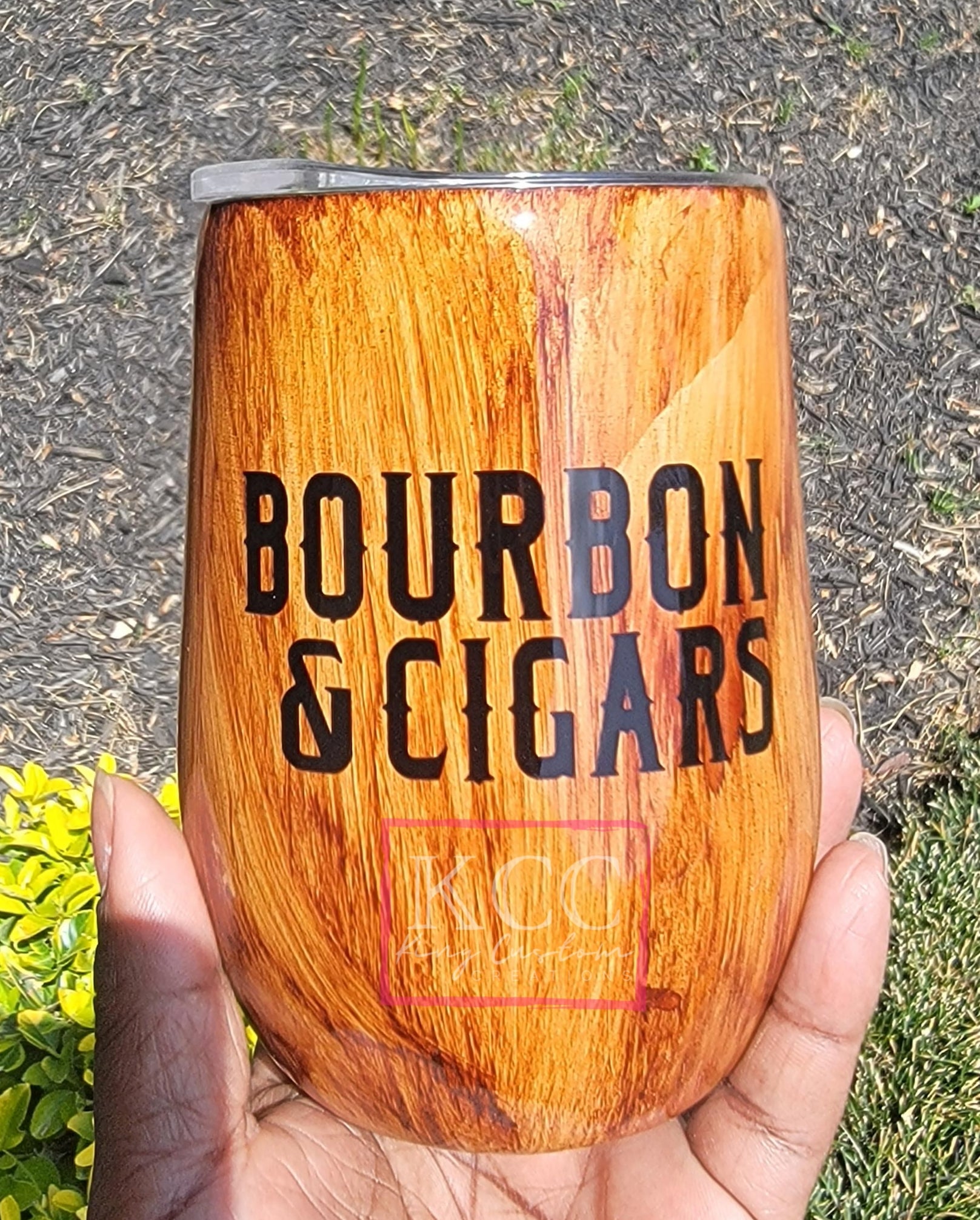 Drinkware - "Bourbon & Cigars" Woodgrain Tumbler