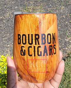 Drinkware - "Bourbon & Cigars" Woodgrain Tumbler