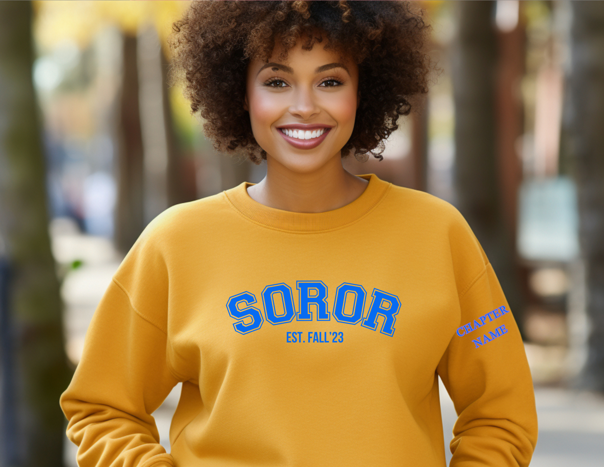 Greek - "Soror" Sweatshirt with Chapter on Sleeve