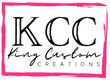 Logo for King Custom Creations with a pink border on a white background