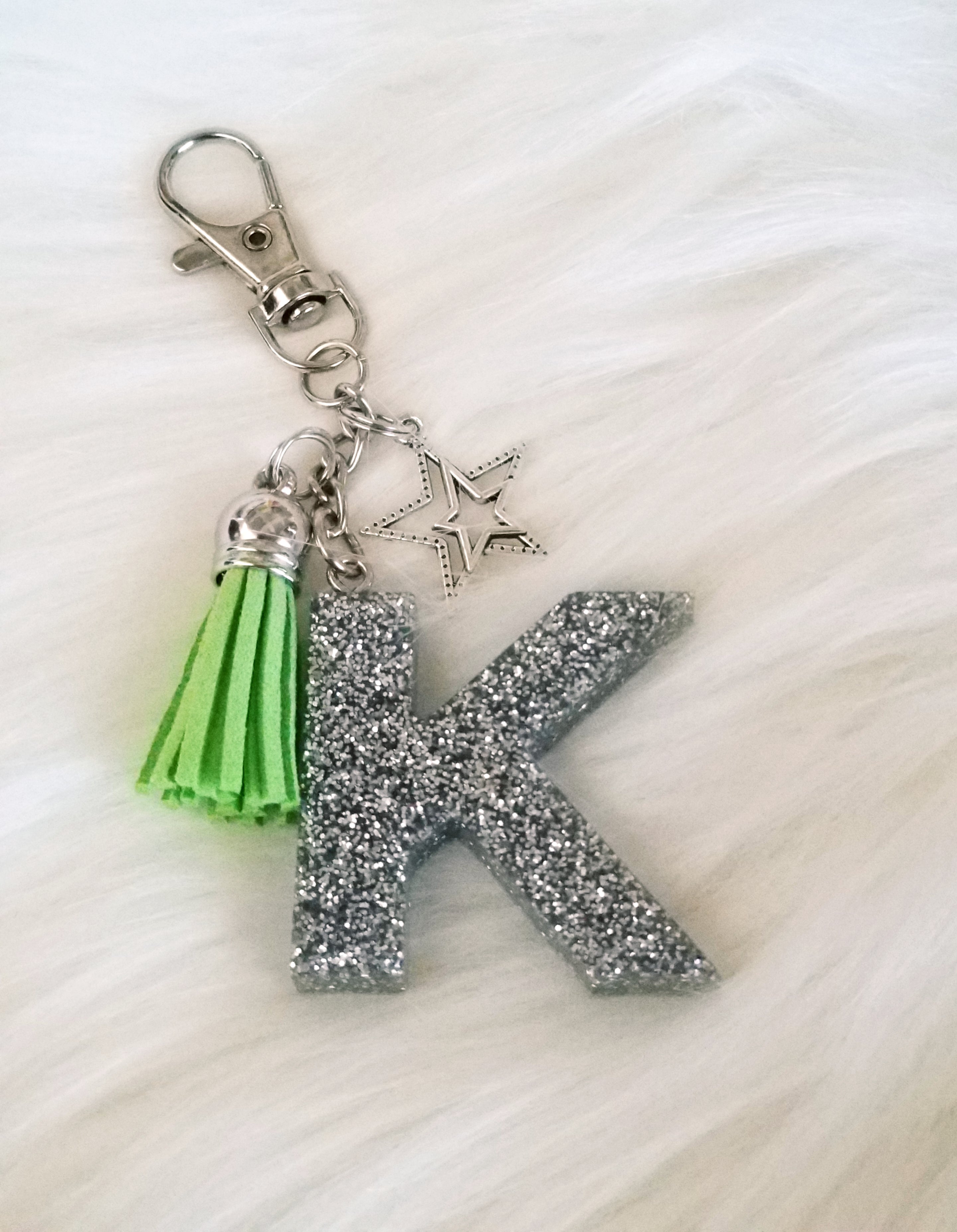 Greek - Resin Initial Keychain - Silver Star